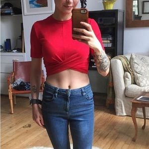 H&M red twist front crop top